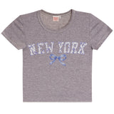 Short Sleeve Rib Tee With Ditsy New York Bow
