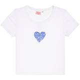 Rib Short Sleeve Tee With Blue Sparkle Heart