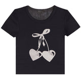 Short Sleeve Rib Tee With Silver Cherry Heart