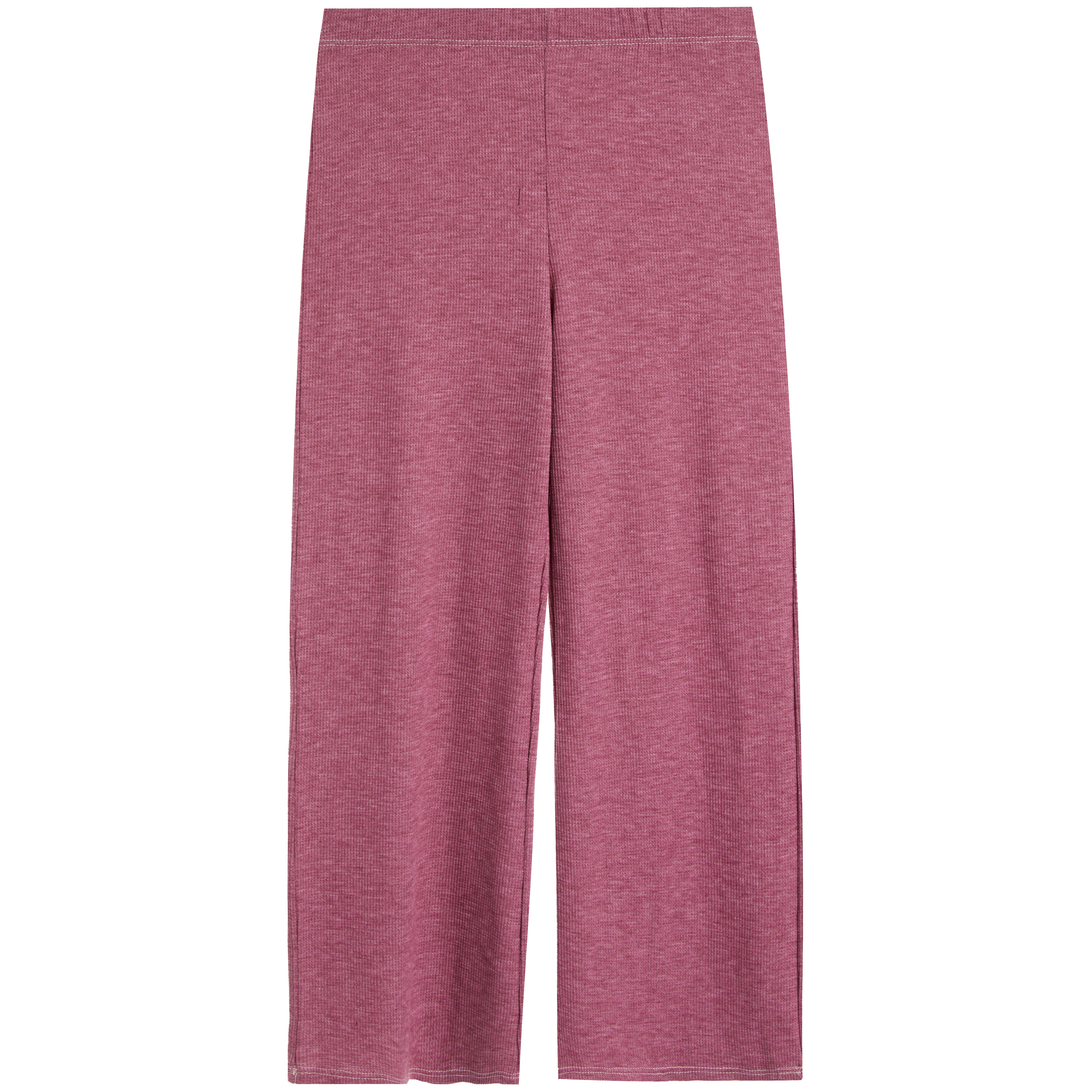 A pair of women's heathered dusty rose wide-leg pants shown flat against a solid white background.