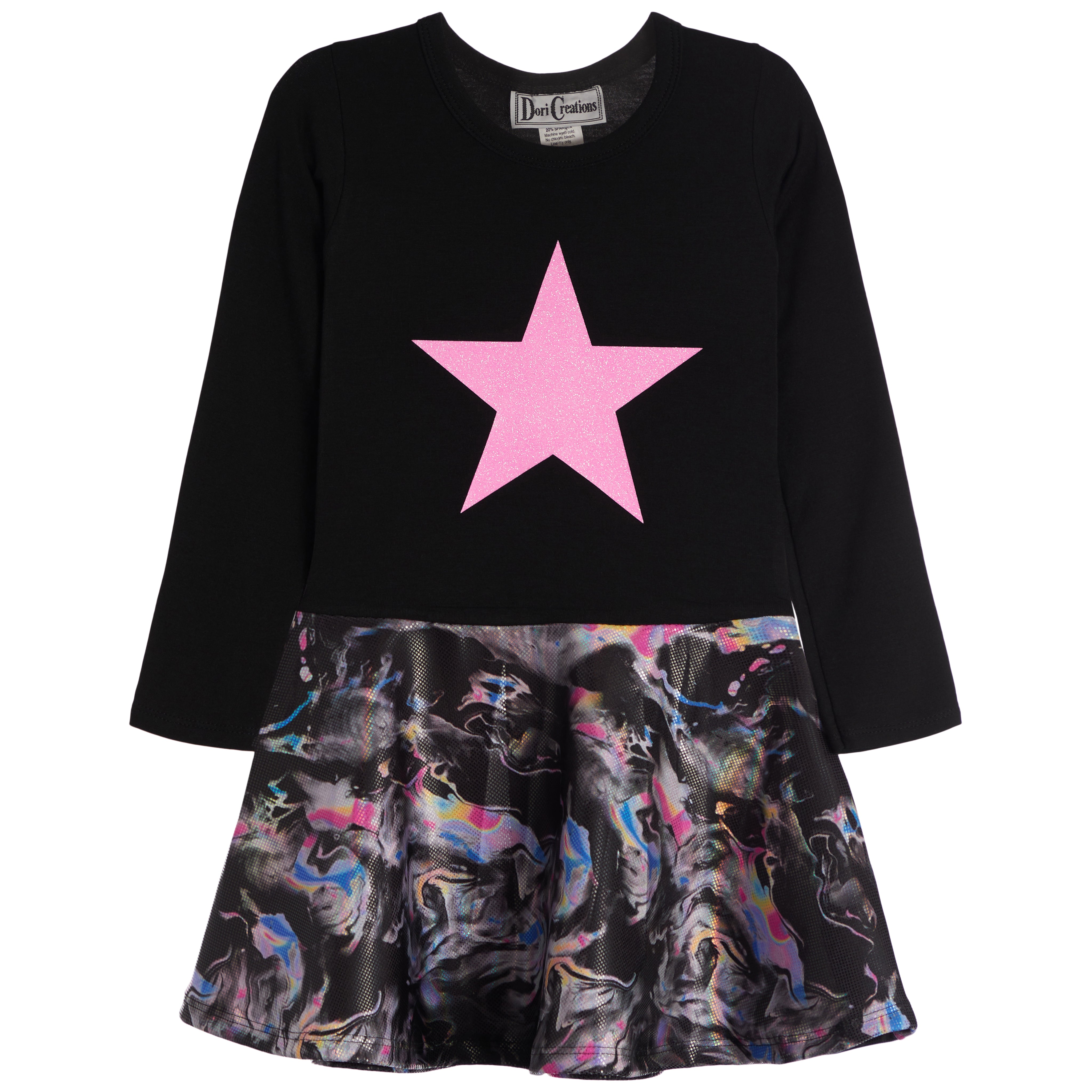 Neon Star Top Pink & Blue Swirl Bottom Dress - Denny's