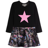 Neon Star Top Pink & Blue Swirl Bottom Dress - Denny's