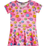 Short Sleeve Tie Dye Smiley Dress - Denny's