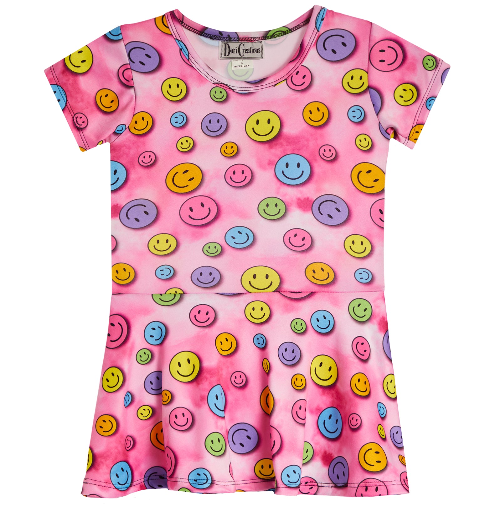 Short Sleeve Tie Dye Smiley Dress - Denny's