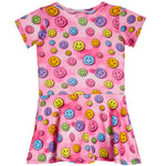 Short Sleeve Tie Dye Smiley Dress - Denny's