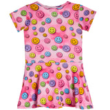 Short Sleeve Tie Dye Smiley Dress - Denny's