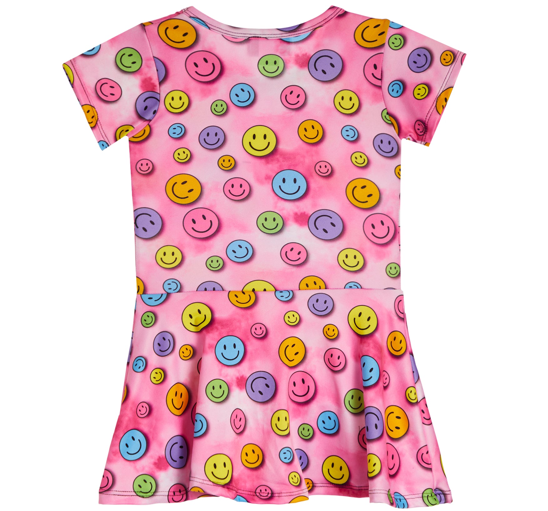 Short Sleeve Tie Dye Smiley Dress - Denny's