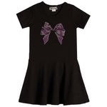 Rib Short Sleeve Dress With Purple Bow - Denny's
