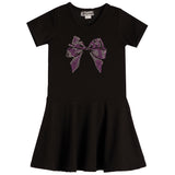 Rib Short Sleeve Dress With Purple Bow - Denny's