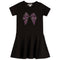 Rib Short Sleeve Dress With Purple Bow - Denny's