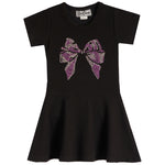 Short Sleeve Dress With Purple Bow - Denny's