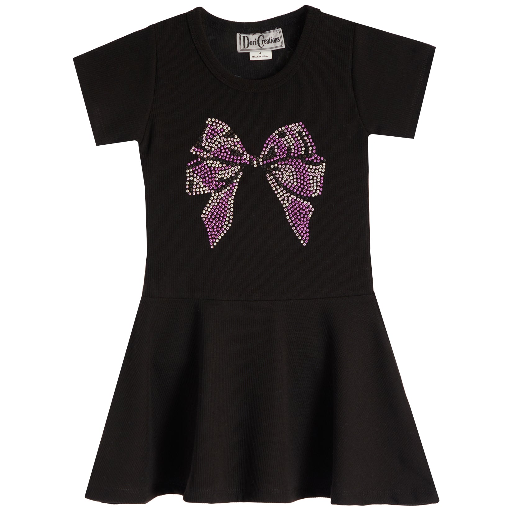 Short Sleeve Dress With Purple Bow - Denny's