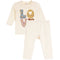 A two-piece baby outfit set consisting of a cream-colored long-sleeve top with a colorful floral 'LOVE' graphic and matching cream leggings, shown on a plain white background.