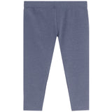 A pair of heathered slate blue pants shown flat against a solid white background.