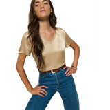 June Satin Vneck Tee - Denny's