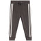Dark gray heather jogger pants with white double stripes down the sides and a matching gray drawstring at the elastic waistband, shown against a plain white background.