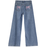 Bow Embroidiery Wide Leg Jean - Denny's