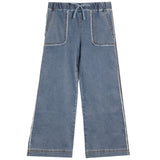 Drawstring Wide Leg Fray Hem Pant