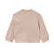 A light beige ribbed knit sweater with textured cable-knit details on the lower body and cuffs, shown flat against a white background.