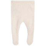 Off-white ribbed knit baby tights with a leg opening, shown flat against a white background.