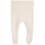 Off-white ribbed knit baby tights with a leg opening, shown flat against a white background.