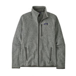 A gray heather fleece jacket with a full-zip front, stand-up collar, and zippered hand pockets, shown on a plain white background. The Patagonia logo is visible on the left chest.