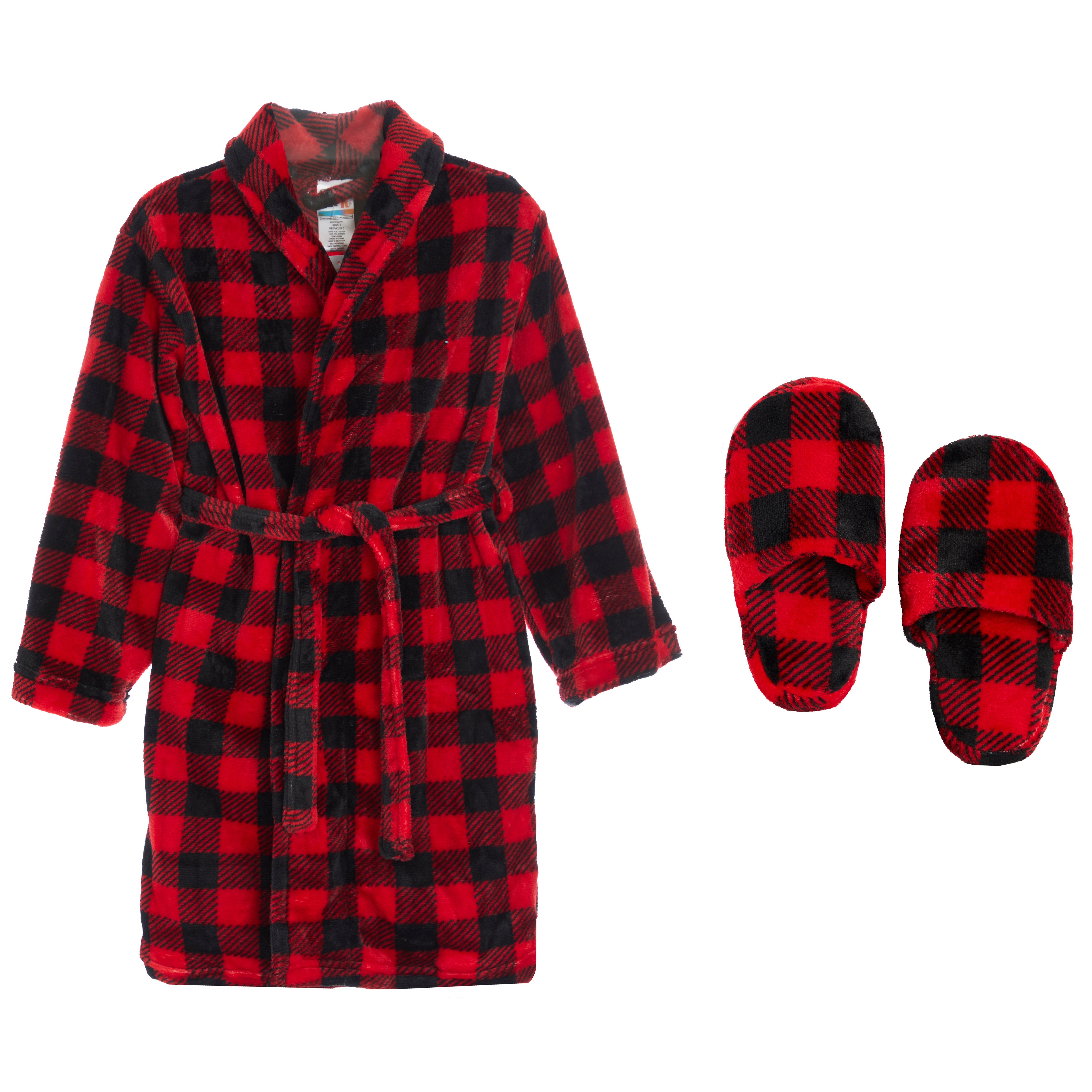 Plaid Fleece Robe & Slippers Set - Denny's