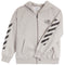A light heather gray zip-up hoodie with black diagonal stripe graphics on both sleeves and 'L/AB' branding on the chest, shown against a plain white background.