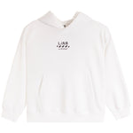 A white pullover hoodie with a black 'L/AB' logo and 'UNLEASHIMSELF' text printed on the center chest, displayed on a clean white background.
