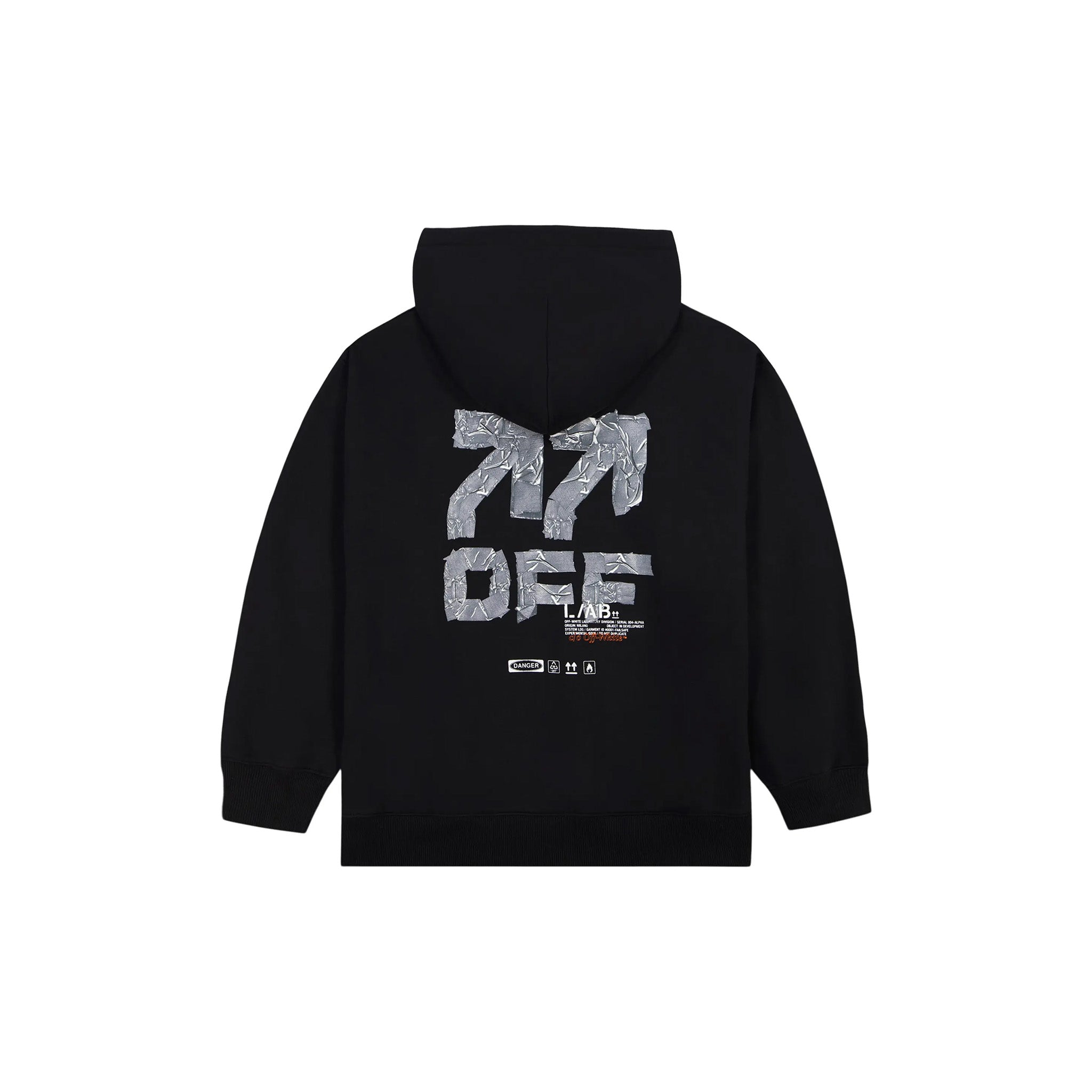 Back of Black "Off White" Active Duck Tape Hoodie