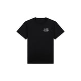 A black short-sleeve crewneck t-shirt with a small white graphic on the left chest reading 'L/AB' and 'EST. 2024', displayed on a solid white background.
