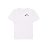 A white short-sleeve crewneck t-shirt with a small black 'L/AB