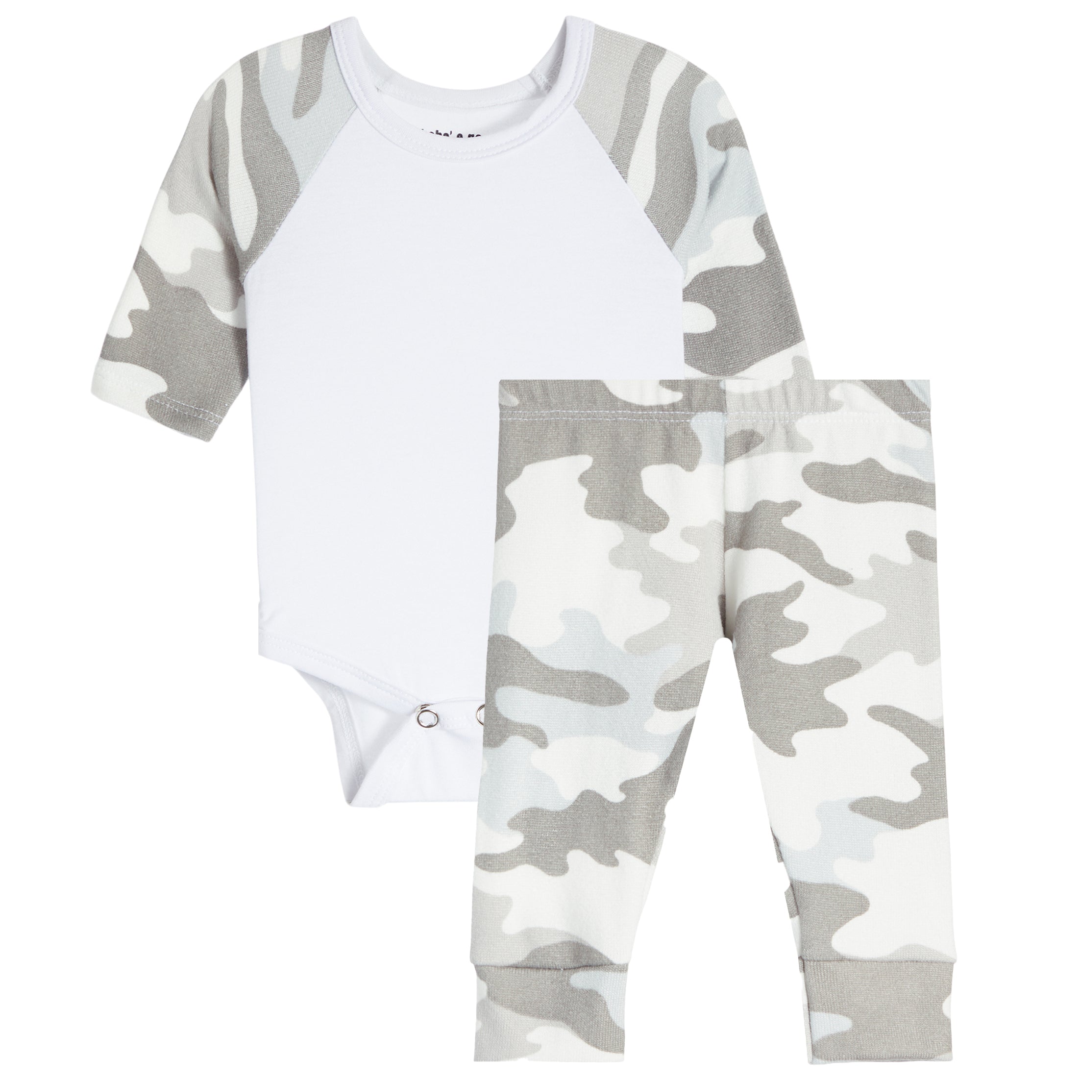 2pc Knit Blue Camo Raglan Onesie Set - Denny's