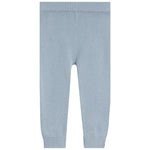 Light blue knit pants with ribbed waistband and ribbed ankle cuffs, shown flat against a white background.