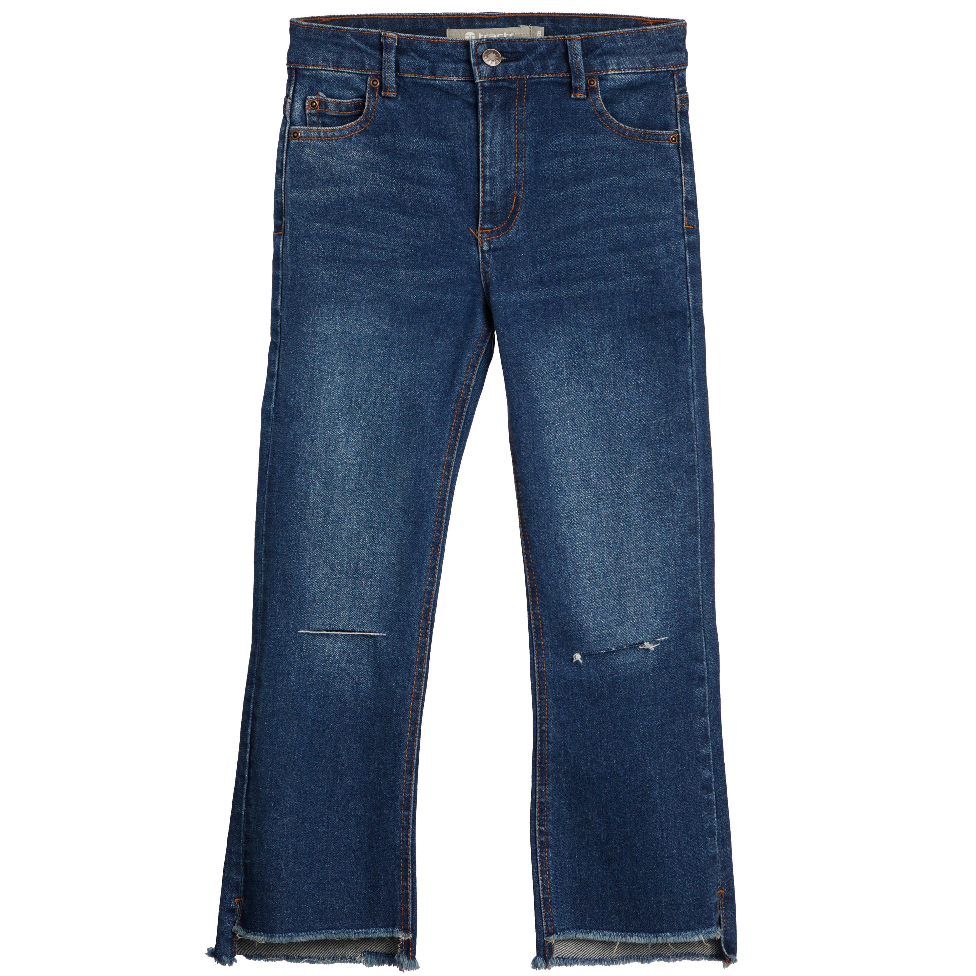 High Rise Crop High Low Hem Flare Destructed Jean - Denny's