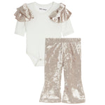 2pc Velour Ruffle Onesie Flare Pant Set - Denny's