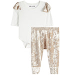 2pc Set Ruffle Onesie & Velvet Pant Set - Denny's