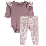 2pc Orchid Leopard Ruffle Onesie Set - Denny's