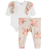 2pc Cheetah Floral Ruffle Shoulder Onesie Set - Denny's