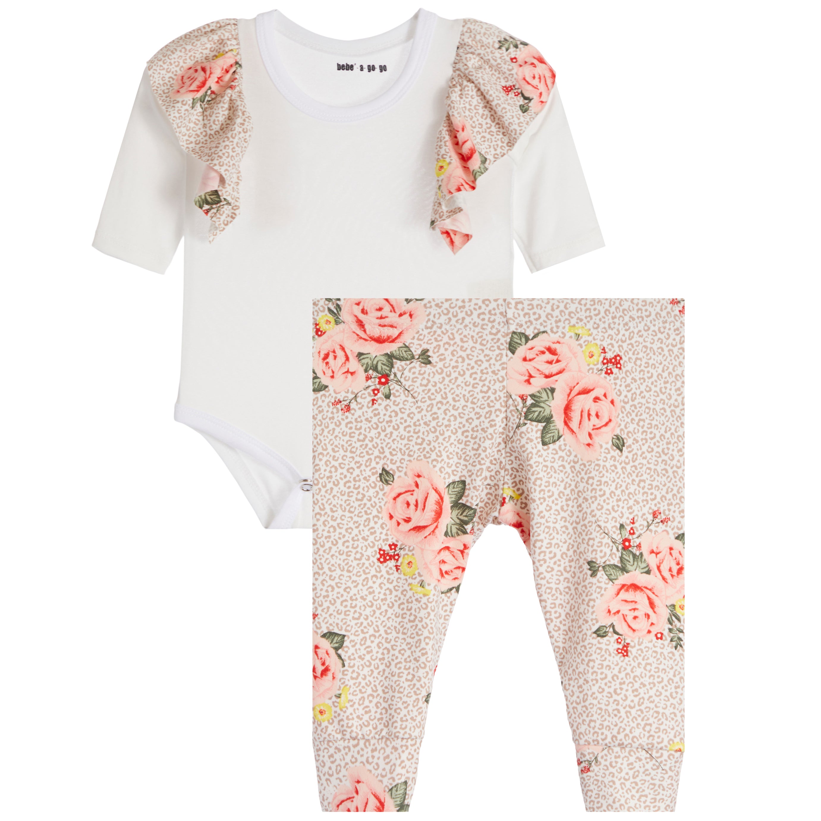 2pc Cheetah Floral Ruffle Shoulder Onesie Set - Denny's