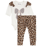 2pc Bow Leopard Onesis Set