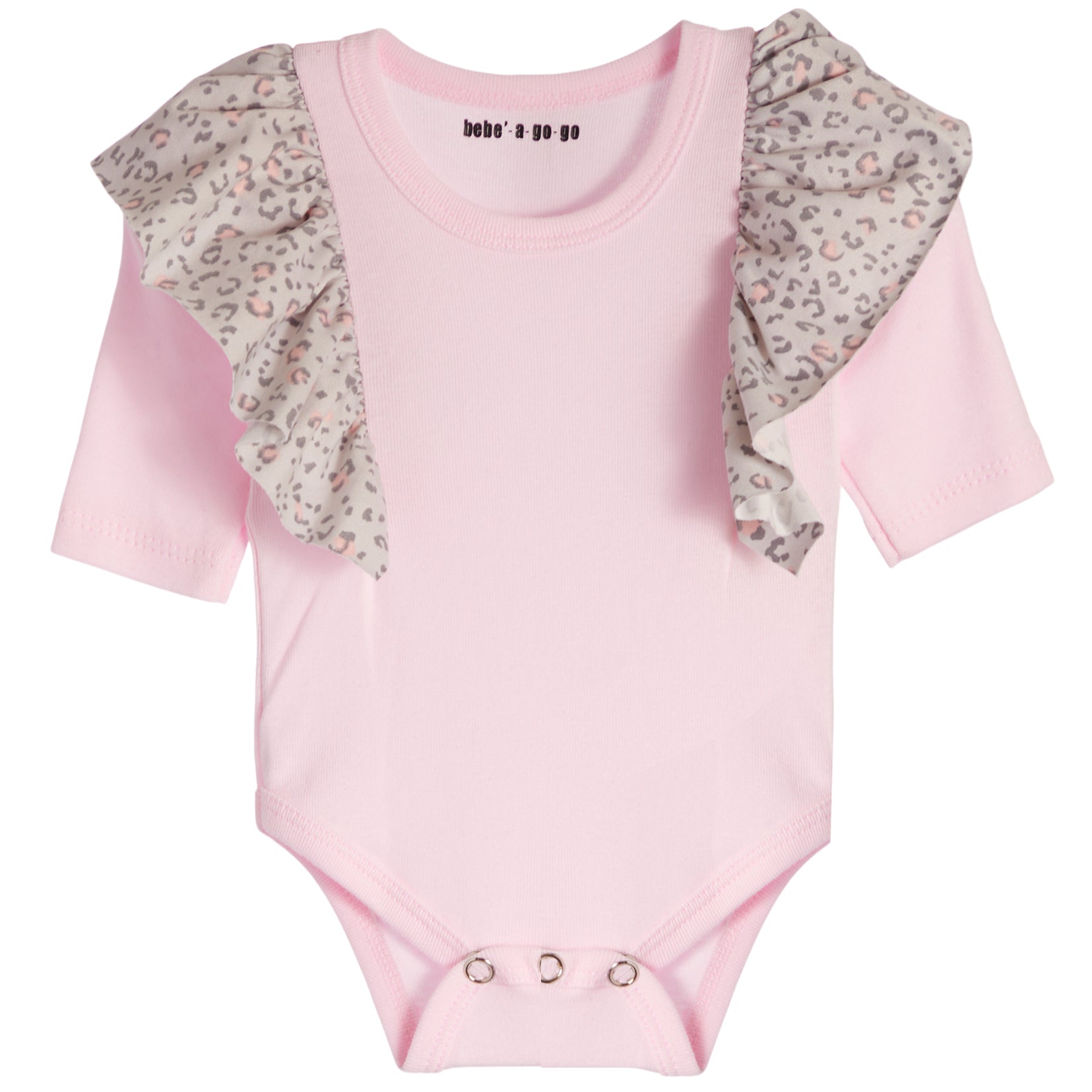 2pc Ruffle Shoulder Onesie Set Grey & Pink Leopard - Denny's