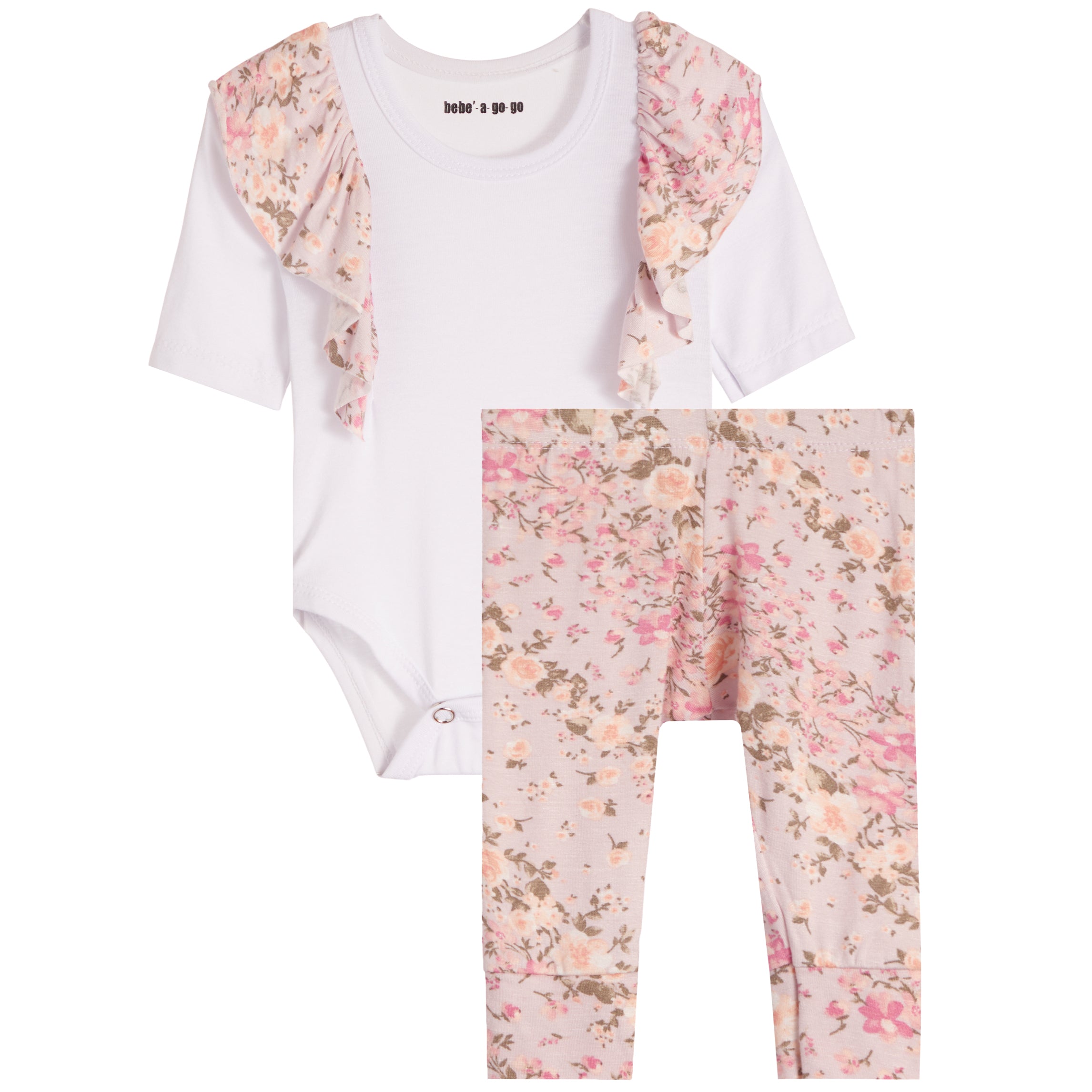 2pc Ruffle Shoulder Onesie Set Pastel Pink Floral - Denny's