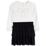 Long Sleeve Cream Bow Dress - Denny's