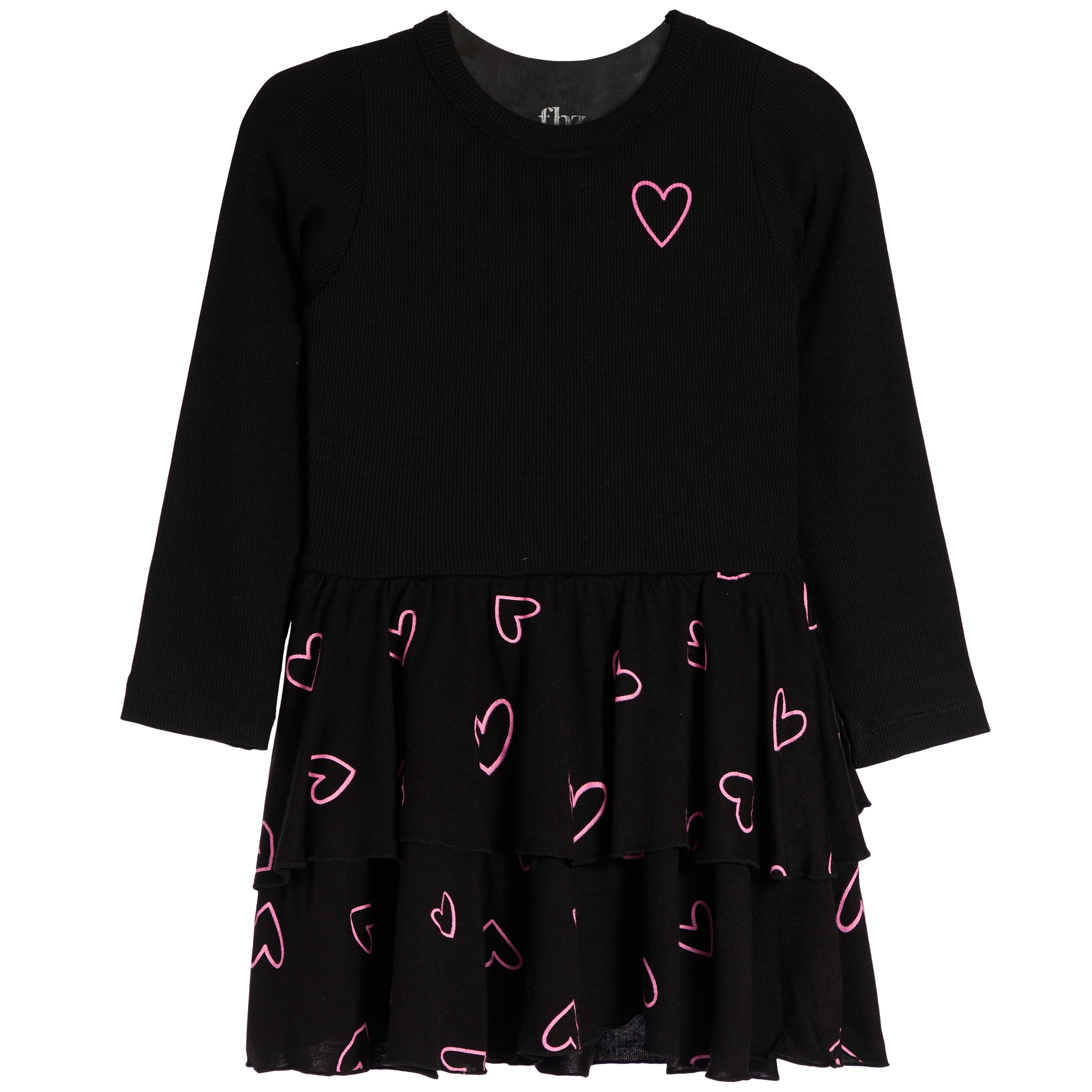 Long Sleeve Allover Pink Hearts Bottom Dress - Denny's
