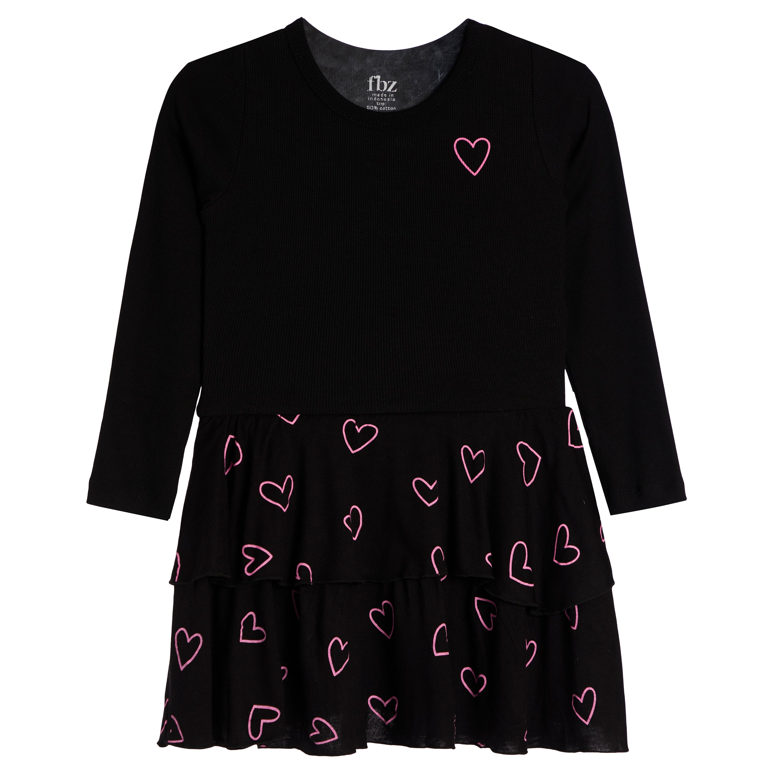 Long Sleeve Allover Pink Hearts Bottom Dress - Denny's