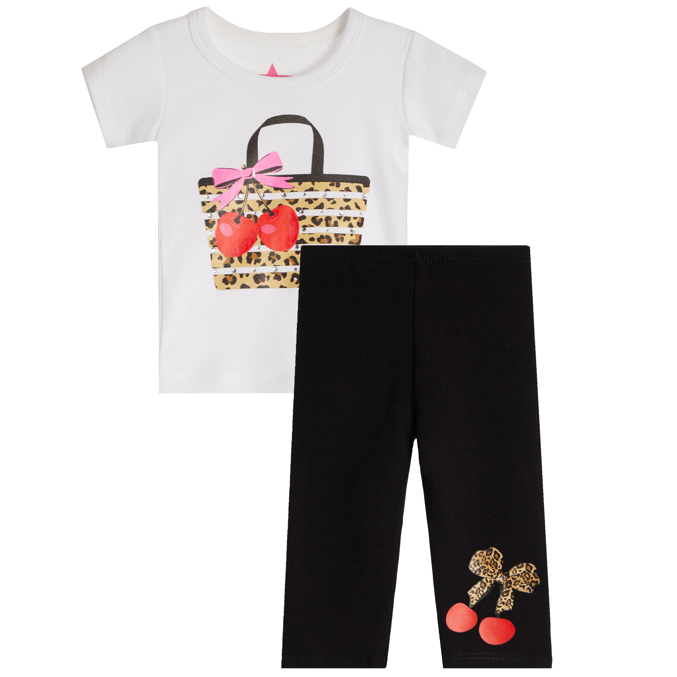 2pc Leopard Cherry Bow Legging Set - Denny's