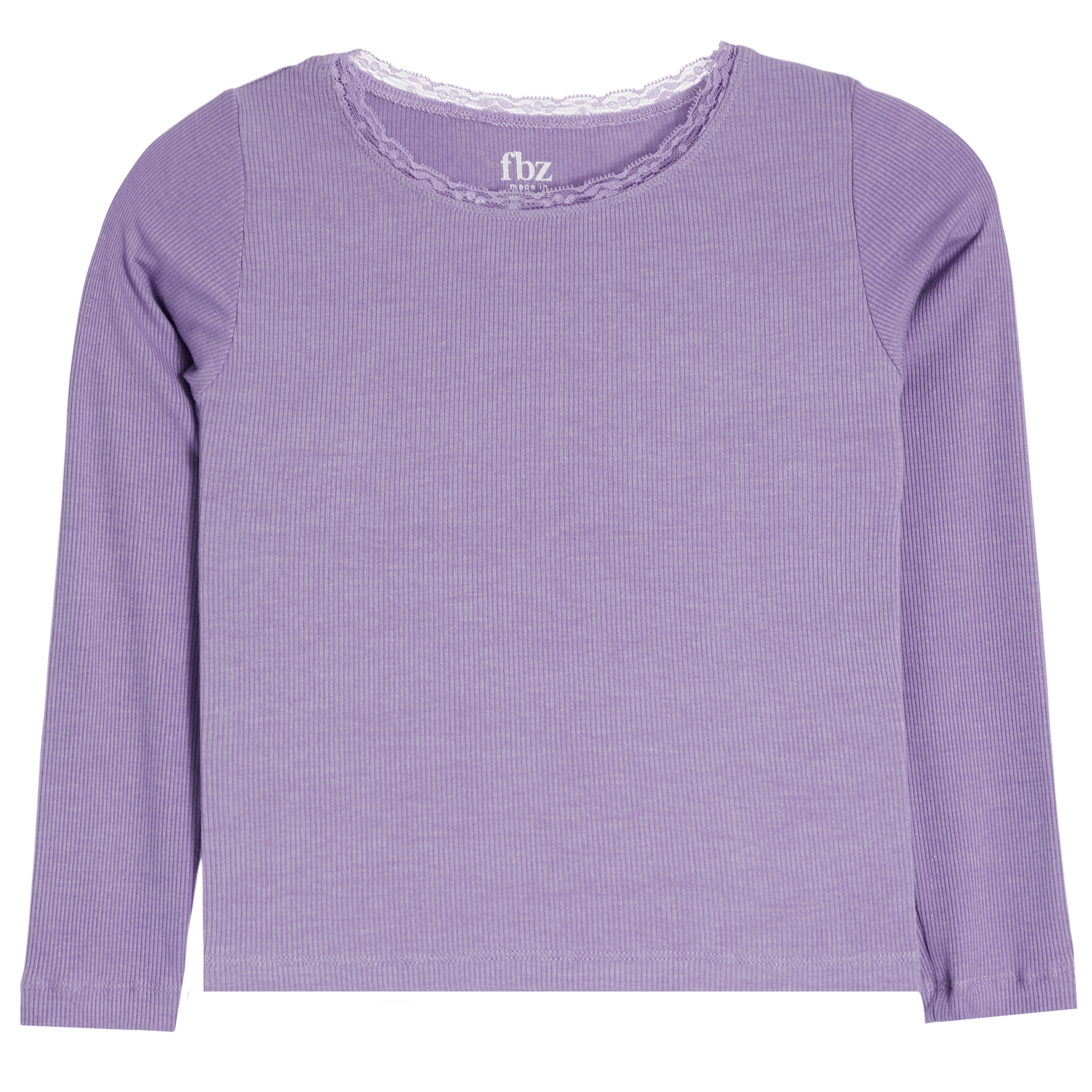 Long Sleeve Rib With Lace Trim - Denny's