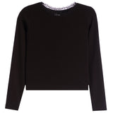 Lace Knit Long Sleeve Rib Top