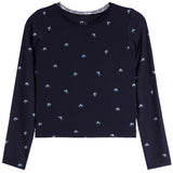 Floral Long Sleeve Lace Trim Rib Shirt